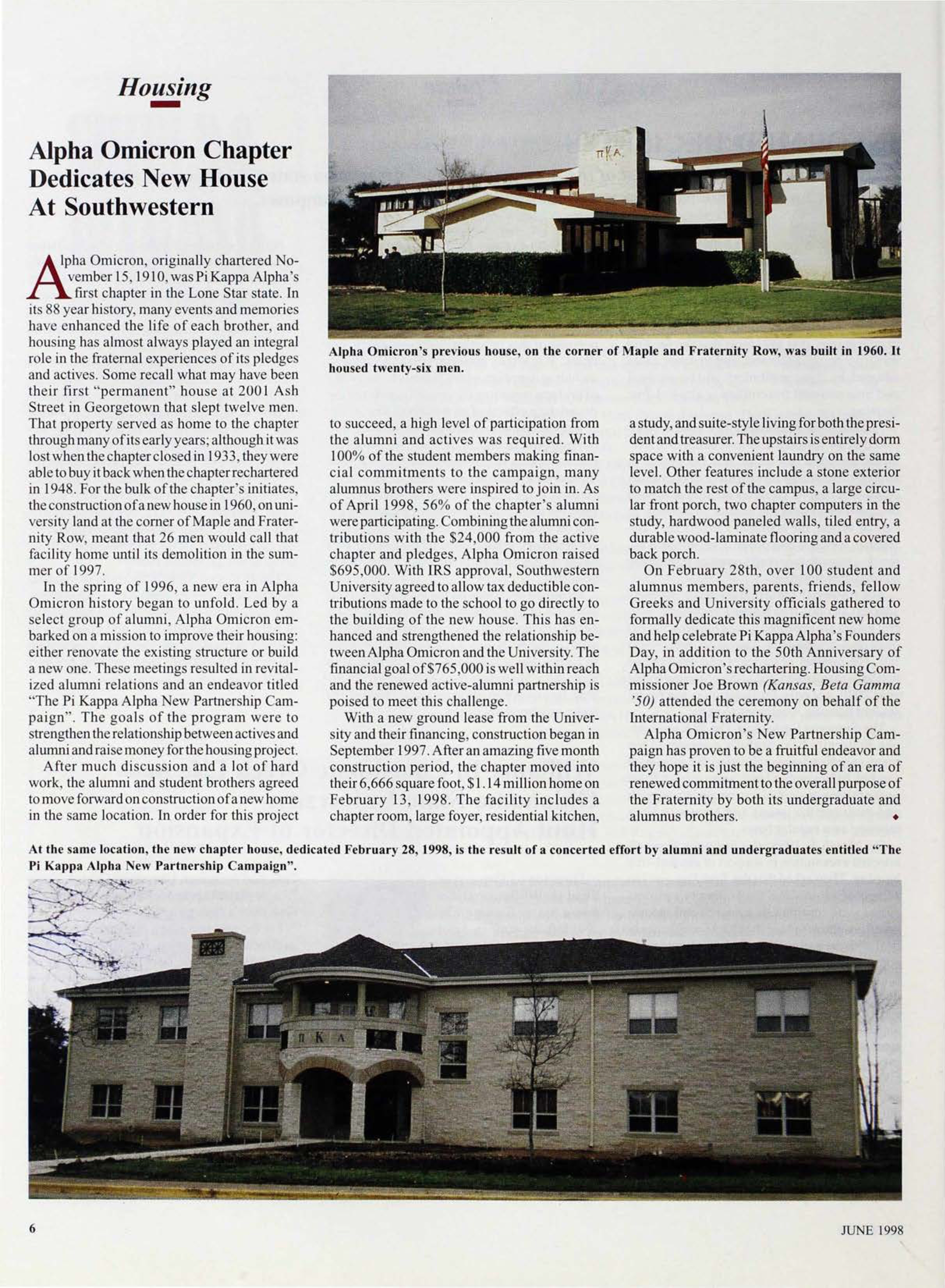 Housing: Alpha Omicron Chapter Dedicates New House at Southwestern